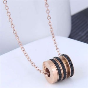 Creative Bead Pendant Korean Fashion Women Stainless Steel Costume Necklace - Black