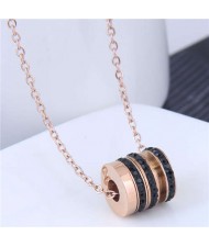 Creative Bead Pendant Korean Fashion Women Stainless Steel Costume Necklace - Black