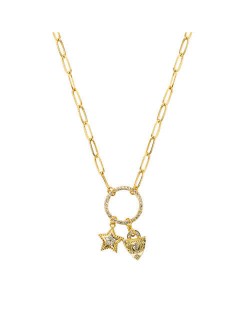 Golden Star and Lock on the Ring Pendant Design High Fashion Hip-hop Costume Necklace