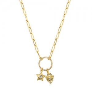 Golden Star and Lock on the Ring Pendant Design High Fashion Hip-hop Costume Necklace