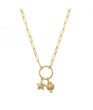 Golden Star and Lock on the Ring Pendant Design High Fashion Hip-hop Costume Necklace