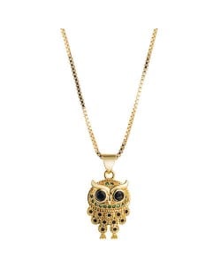 Rhinestone Inlaid Vintage 18K Gold Plated Night Owl Women Fashion Necklace