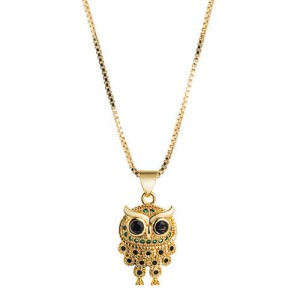 Rhinestone Inlaid Vintage 18K Gold Plated Night Owl Women Fashion Necklace