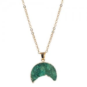 Stones Inlaid Moon Pendant Western Fashion Women Costume Necklace - Green