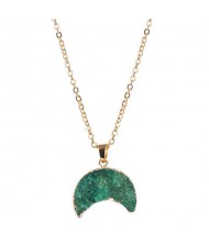 Stones Inlaid Moon Pendant Western Fashion Women Costume Necklace - Green
