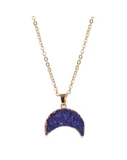 Stones Inlaid Moon Pendant Western Fashion Women Costume Necklace - Purple