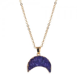 Stones Inlaid Moon Pendant Western Fashion Women Costume Necklace - Purple