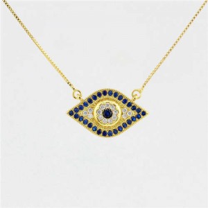 Attractive Blue Eye Pendant Western Fashion Golden Costume Necklace