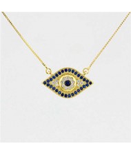 Attractive Blue Eye Pendant Western Fashion Golden Costume Necklace