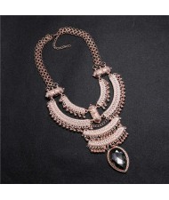 Vintage Engraving Flowers Multi-layer Western Fashion Women Bib Necklace - Rose Gold