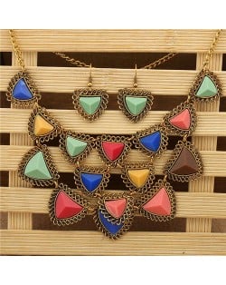 Multicolors Resin Gem Vintage Fashion Women Bib Statement Necklace