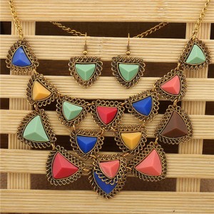 Multicolors Resin Gem Vintage Fashion Women Bib Statement Necklace