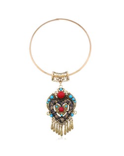 Bohemian Fashion Folk Style Heart Pendant Women Bib Statement Necklace - Golden