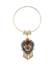 Bohemian Fashion Folk Style Heart Pendant Women Bib Statement Necklace - Golden
