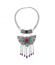 Turquoise Embellished Bold Butterfly Pendant Western Fashion Women Bib Necklace - Red
