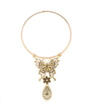 Butterfly and Waterdrop Combo Western Fashion Women Bib Statement Necklace - Vintage Golden