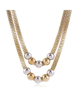 Mixed Colors Beads Dual Layers Design Western Fashion Women Costume Necklace - Golden