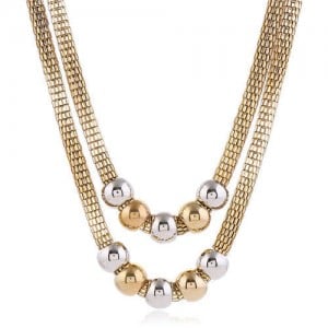 Mixed Colors Beads Dual Layers Design Western Fashion Women Costume Necklace - Golden