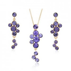 Grape Cluster Amethyst 18K Rose Gold Pendant Necklace Earrings Set