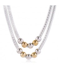 Mixed Colors Beads Dual Layers Design Western Fashion Women Costume Necklace - Silver