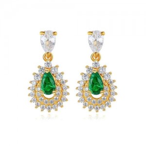 Emerald Inlaid Gold Plated Vintage Waterdrop Design 925 Sterling Silver Women Stud Earrings