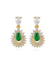 Emerald Inlaid Gold Plated Vintage Waterdrop Design 925 Sterling Silver Women Stud Earrings