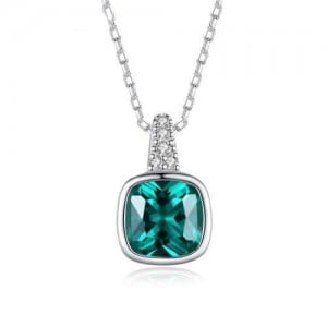 Emerald Square Gem Pendant 925 Sterling Silver Women Necklace