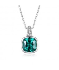 Emerald Square Gem Pendant 925 Sterling Silver Women Necklace