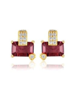 Oblong Ruby Gem Inlaid Gold Plated Vintage  Design 925 Sterling Silver Women Earrings