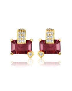 Oblong Ruby Gem Inlaid Gold Plated Vintage  Design 925 Sterling Silver Women Earrings