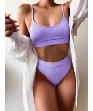 Solid Color Women Split Bikini Swimsuit - Violet