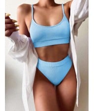 Solid Color Women Split Bikini Swimsuit - Sky Blue