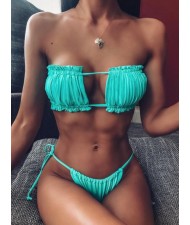 Hollow Style Pleated Fashion Women Split Bikini Swimsuit - Green