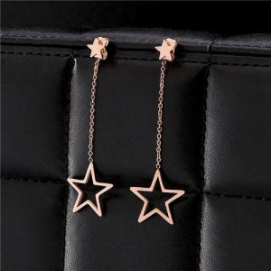 Dangling Golden Star Design Stainless Steel Women Earrings