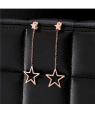 Dangling Golden Star Design Stainless Steel Women Earrings