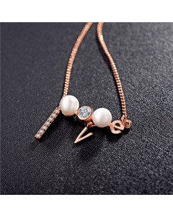 Crystal Bowknot with Pearl Pendant 18K Rose Gold Necklace