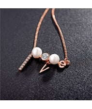 Creativity Love Rhinestone with Pearl Pendant Necklace - Rose Gold