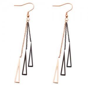 Geometric Design Tassel Stainless Steel Shoulder Duster Earrings