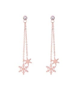 Snowflake Tassel Design Stainless Steel Women Shoulder Duster Earrings