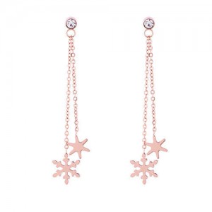 Snowflake Tassel Design Stainless Steel Women Shoulder Duster Earrings