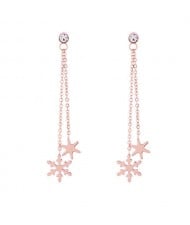 Snowflake Tassel Design Stainless Steel Women Shoulder Duster Earrings