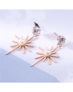 Pearl Inlaid Glistening Star Design Women Stainless Steel Earrings