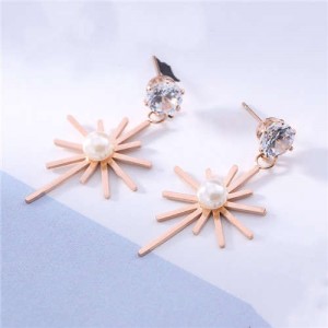 Pearl Inlaid Glistening Star Design Women Stainless Steel Earrings