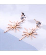Pearl Inlaid Glistening Star Design Women Stainless Steel Earrings