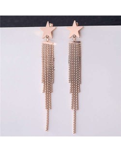 Golden Star and Chains Tassel Women Stainless Steel Earrings