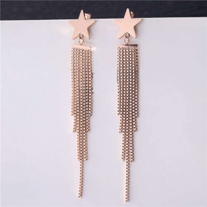 Golden Star and Chains Tassel Women Stainless Steel Earrings