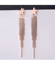 Golden Star and Chains Tassel Women Stainless Steel Earrings