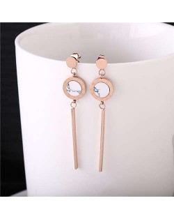 Roman Numerals Engraving Tassel Design Women Stainless Steel Earrings