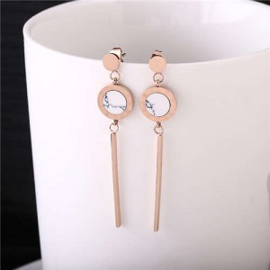 Roman Numerals Engraving Tassel Design Women Stainless Steel Earrings