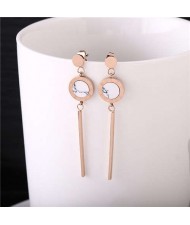 Roman Numerals Engraving Tassel Design Women Stainless Steel Earrings
